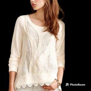 Anthropologie Angel of the North Hi-Lo Sweater with Lace Detail Size Small